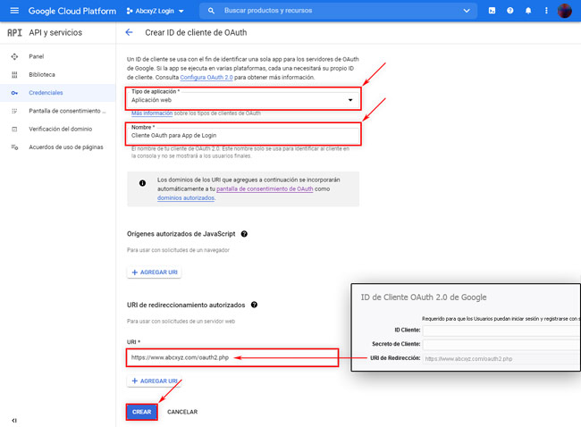 Google Cloud Platform: Ceando Credenciales OAuth