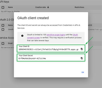Google Cloud Platform: OAuth Client Created