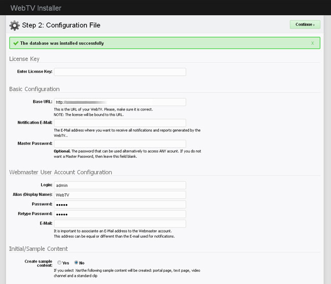 WS.WebTV installer: initial configuration