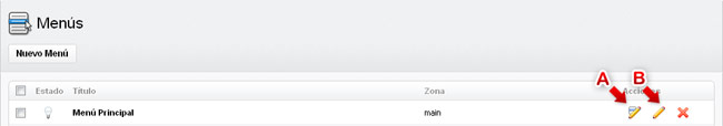 Editando un menú y los ítems del menú