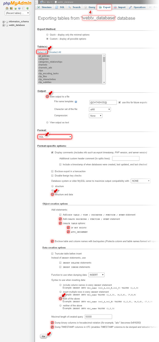 Exportando la base de datos de WS.WebTV desde phpMyAdmin - imagen 2