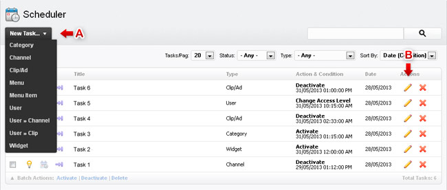 Scheduler task list