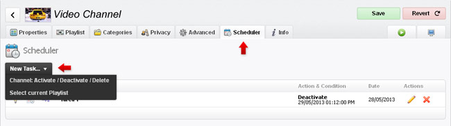 Scheduler tab on Channels