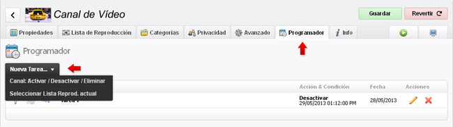 Pestaña Programador en Canales