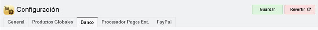 Pestaña: Tienda, Configuración, Banco
