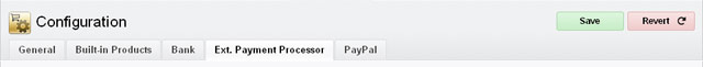 Tab: Store, Configuration, Ext. Payment Processor