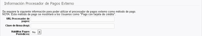 Información procesador de pagos externo