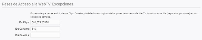 Pases de Acceso a la WebTV: Excepciones