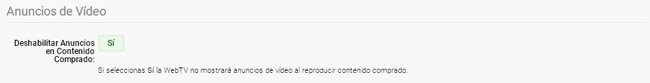 Deshabilitar Anuncios en Contenido Comprado
