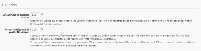 Opciones relacionadas con usuarios