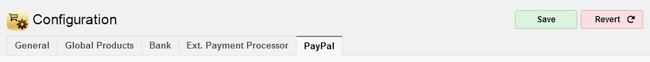 Tab: Store, Configuration, PayPal