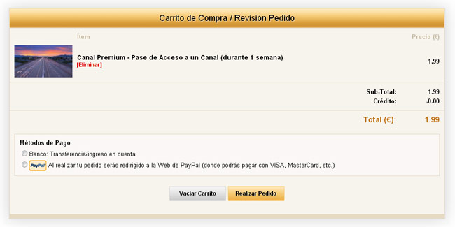 Extensión Tienda/PPV de WS.WebTV: Carrito de compra