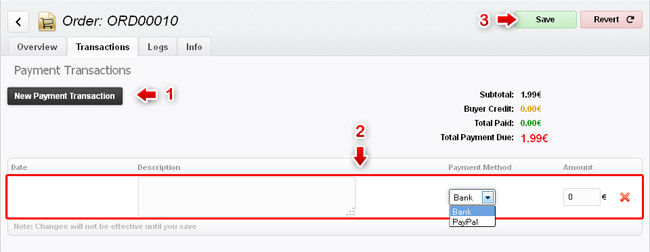 Adding a payment transaction