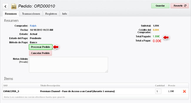 Procesando un pedido