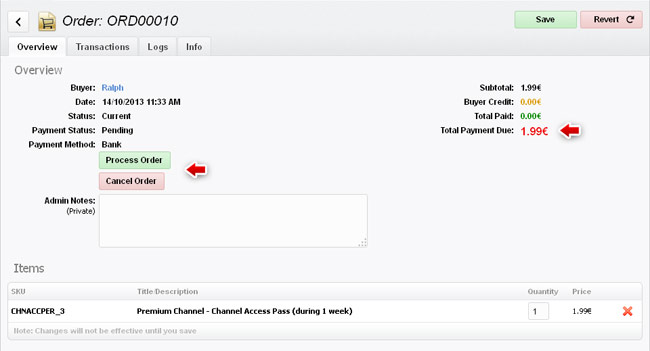 Current order interface: overview