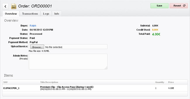 Processed order interface: overview