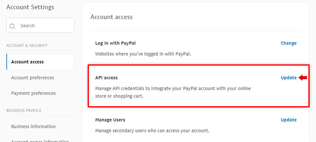 PayPal: Selling options, API access