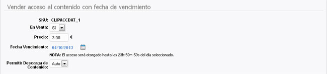 Poniendo un clip en venta: Acceso con fecha de vencimiento