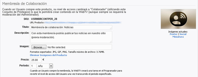 Vendiendo un conjunto de privilegios como membresía: opciones de producto