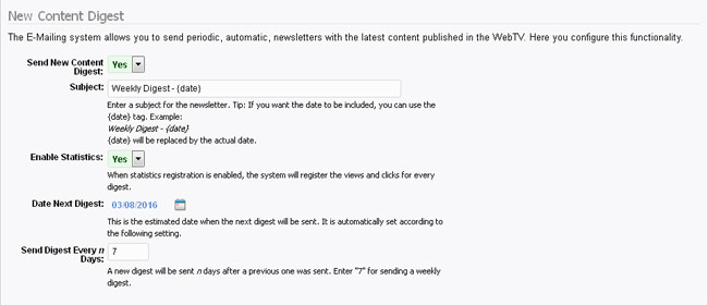 New Content Digest Configuration