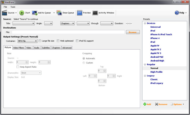 handbrake settings