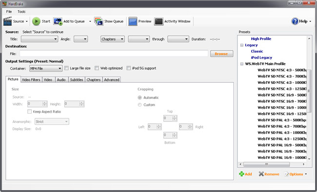 HandBrake + WS.WebTV Presets