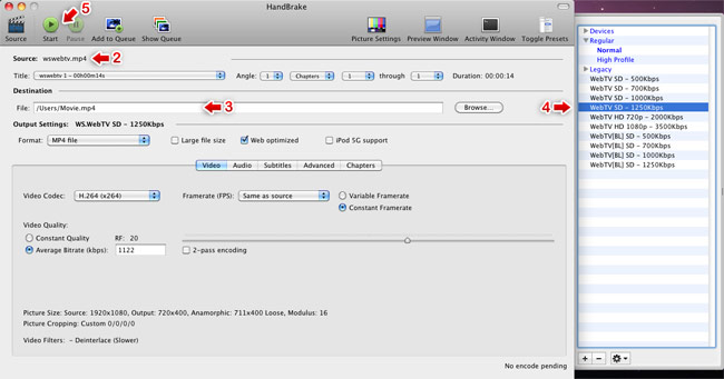 HandBrake, Mac. Seting up