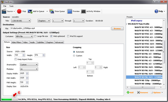 HandBrake, Windows. Progress